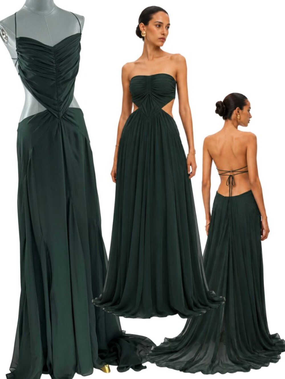 🆕 CULT GAIA 🧿 NWOT Aphea Silk Cut Out Backless Dress, Forest Green - Sz US 6